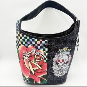 Ed Hardy Hobo Bag with Multicolor Tattoo Art